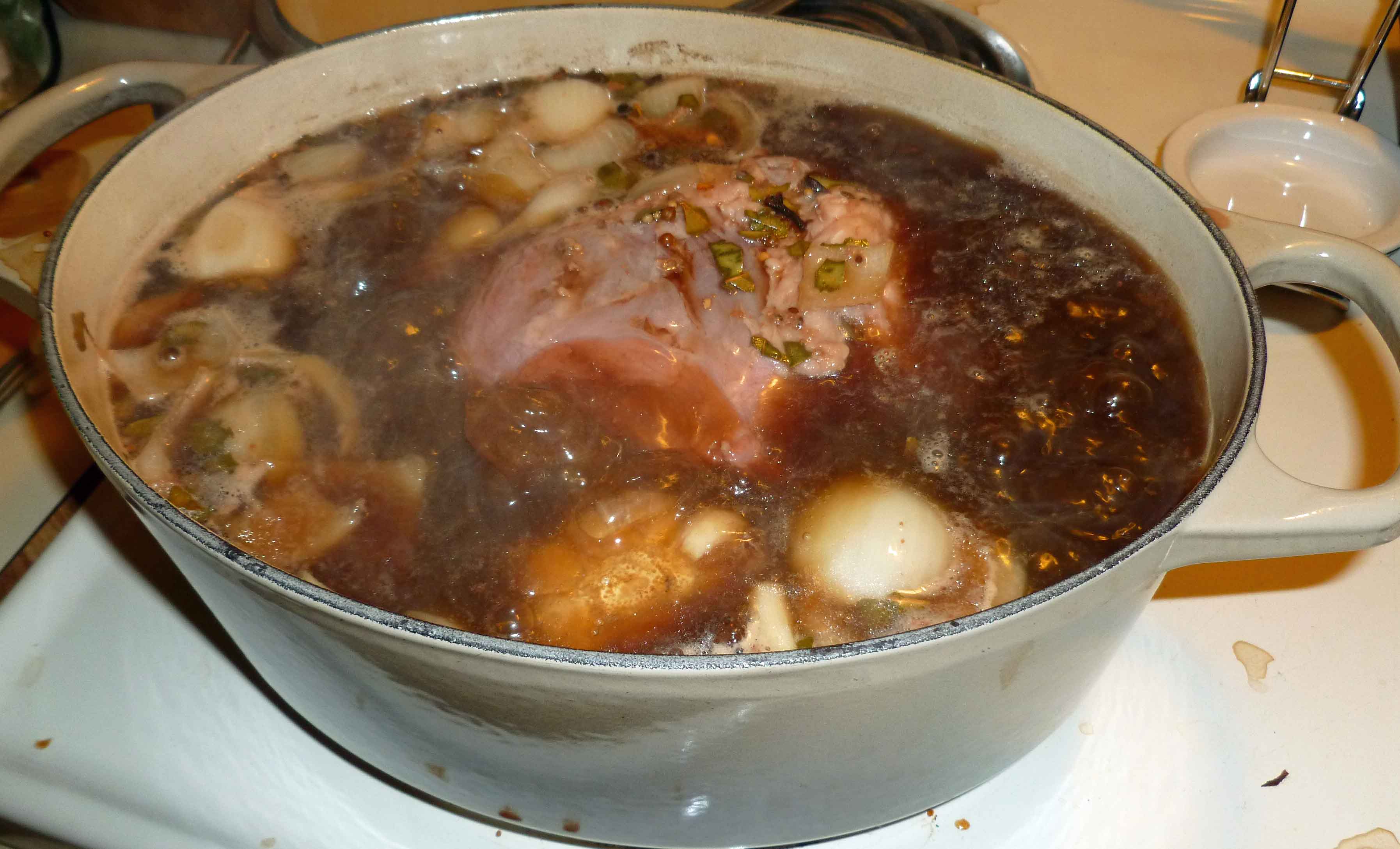 Corned Beef in Braising Liquid at Rolling Boil