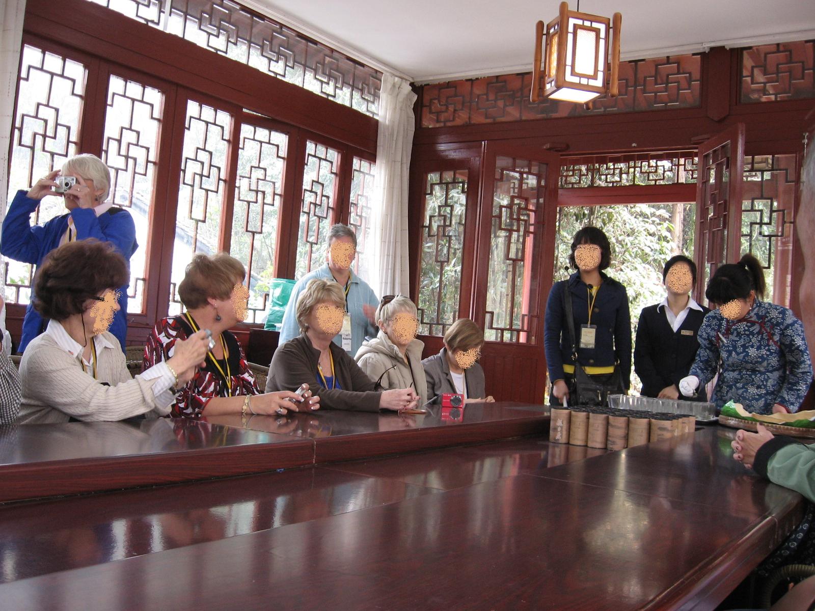 Tea Tasting Room. Please ignore the blurred faces-- none of these people asked to be on the internets.