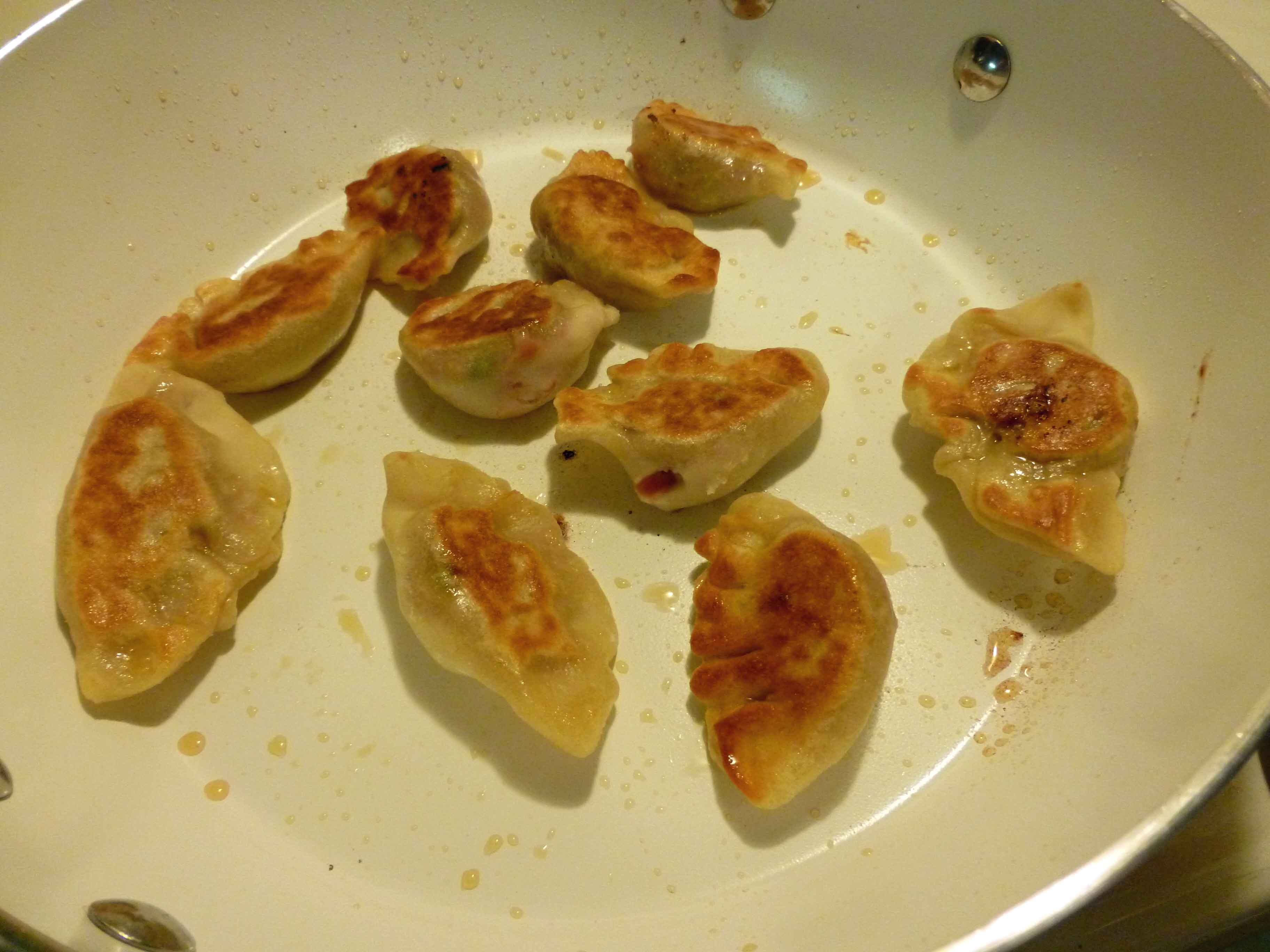 Dumplings fried golden brown