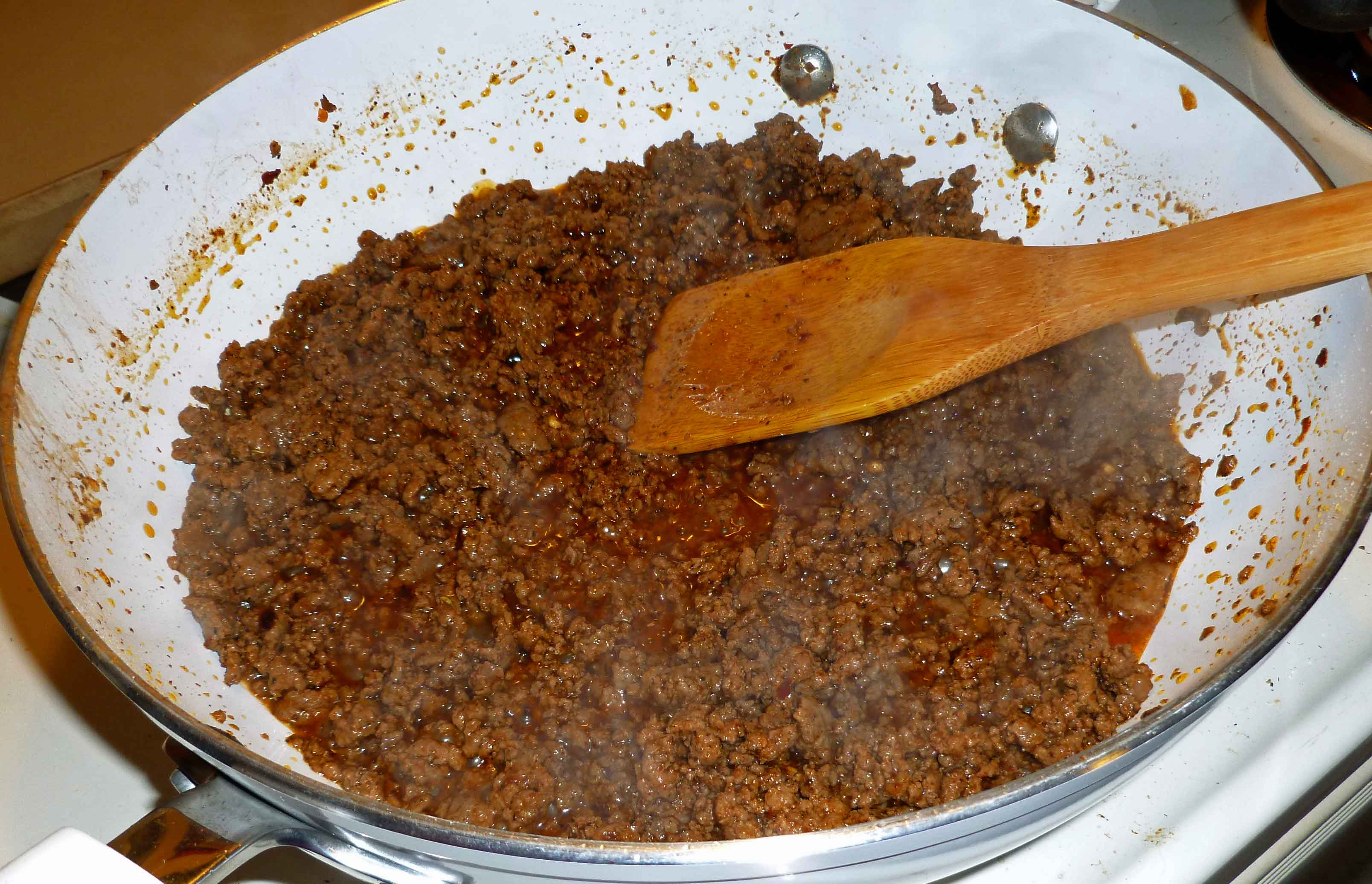 Taco Meat simmering in skillet