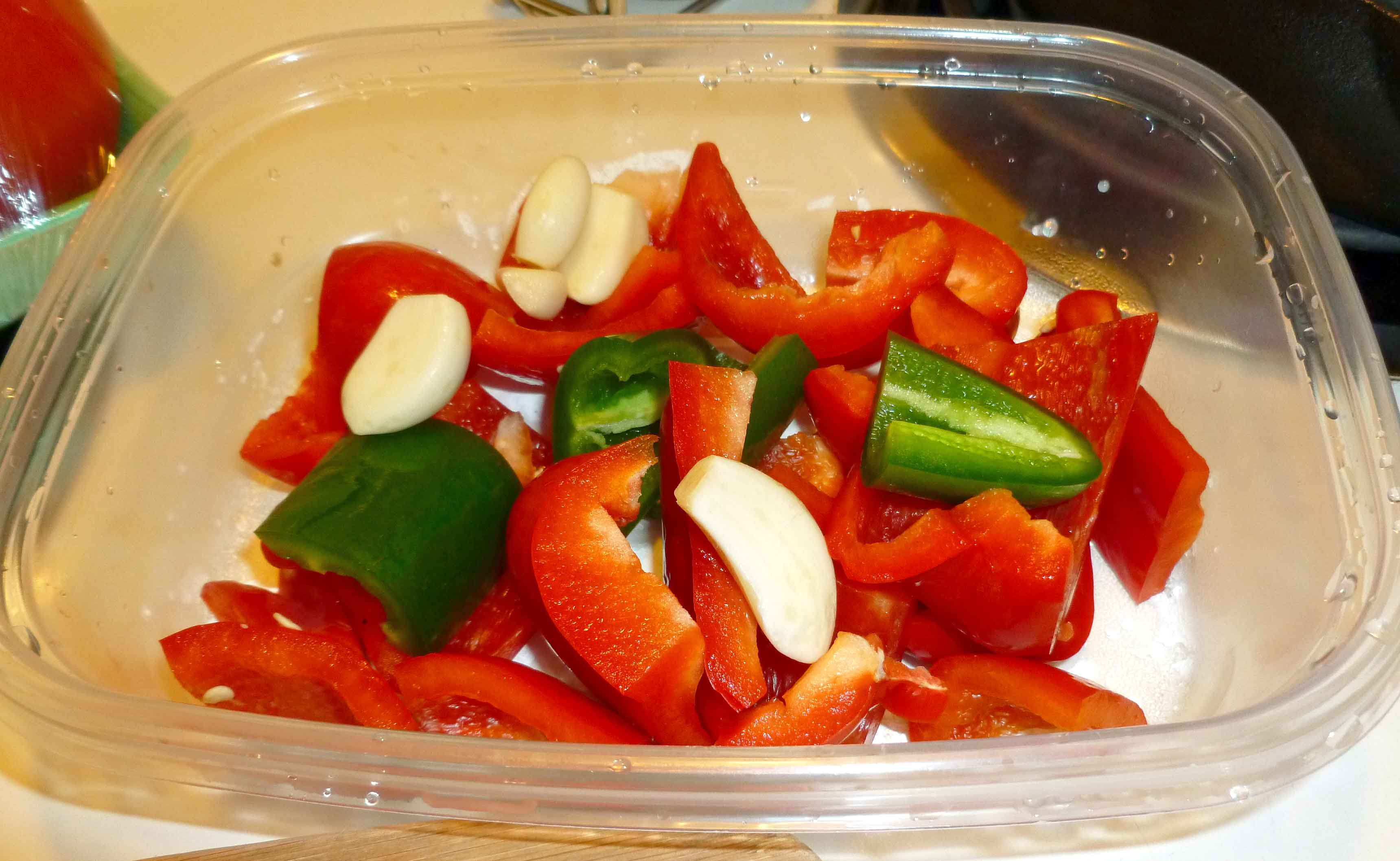 Red bell pepper, jalapeno pepper and garlic