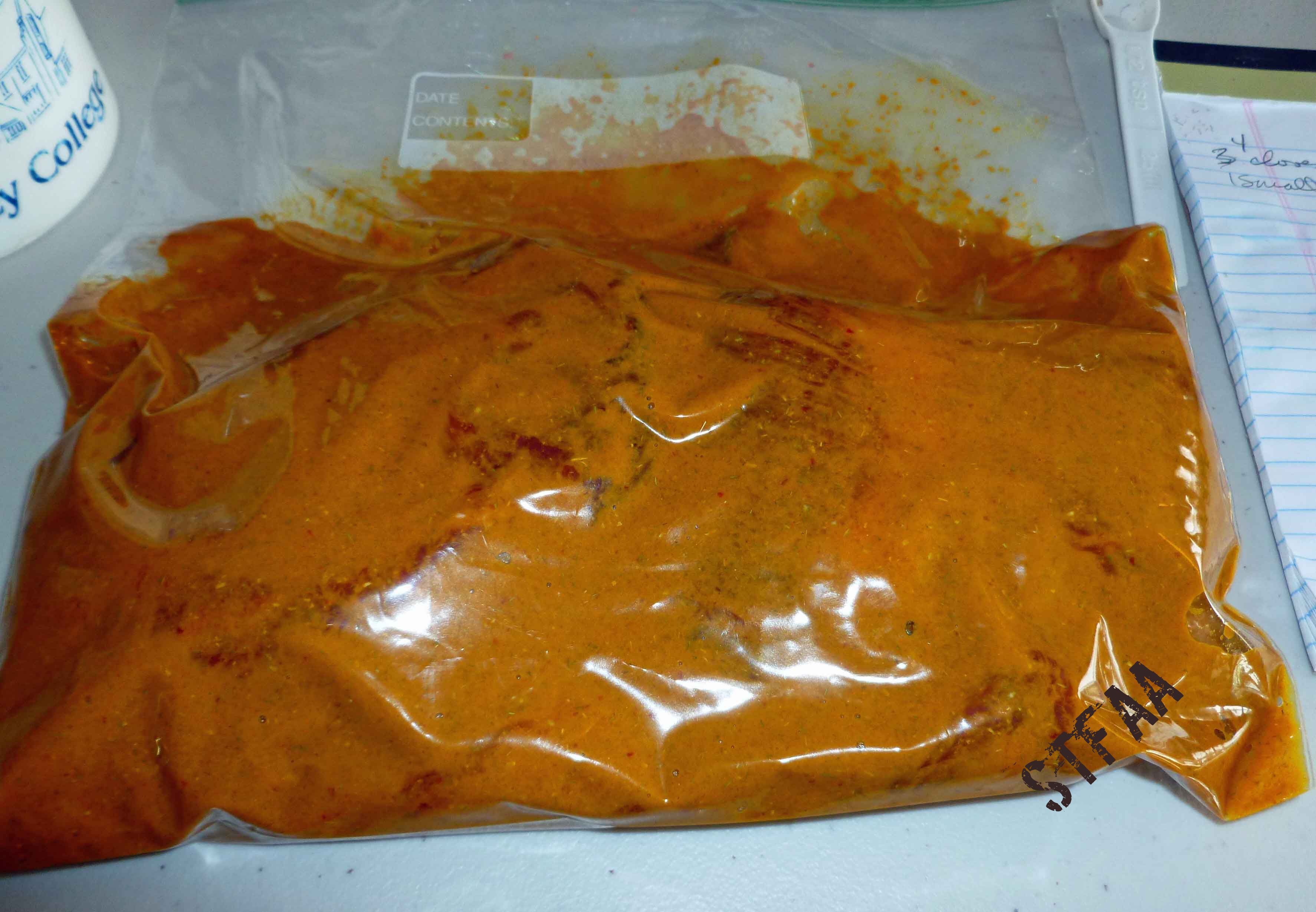 Beef Satay marinating in a zip top bag