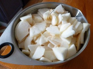 Peeled, cored and sliced apples