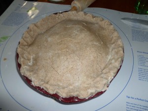 Top crust placed in pan and edges sealed