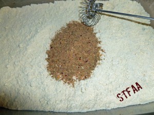 Sorghum flour, garbanzo bean flour, and Montreal Steak Seasoning