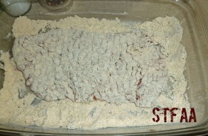 Cube steak after second dredge in flour mixture