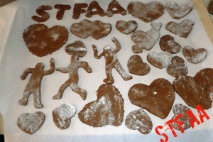 Cookies on cookie sheet (placed much too closely, beware!)