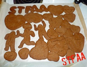 Cookies placed too closely and rolled too thick - A friend noted it looked like a cave made of hearts collapsing on the men, haha!