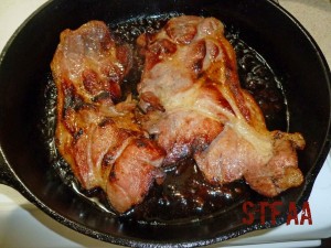 Ham Steaks seared in cast iron and finished in the oven