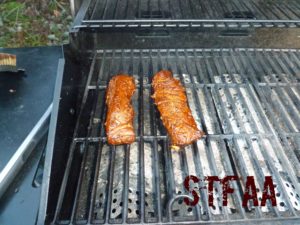 Steak tips on grill 