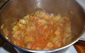 All ingredients added and cabbage cooked until tender