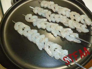 Shrimp on stainless steel skewers