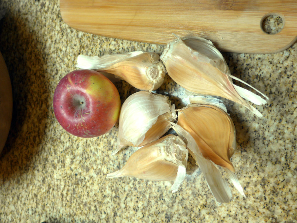 This is elephant garlic. Each clove is about, what, half an apple or so? They are huge and mild and awesome.