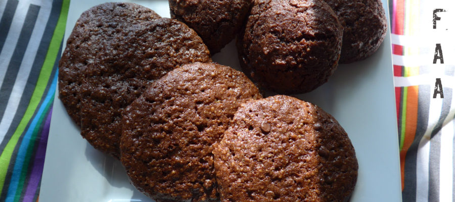 Gluten-free vegan brownie cookies -- cashew cookies on the left, almond cookies on the right