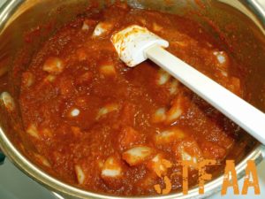 Remaining ingredients and strained pepper mix in sauce pan